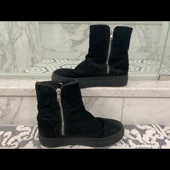 J Slides Henley Booties Black Platform Suede 6 - Picture 3 of 4